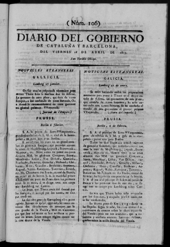 Miniatura de Diario de Barcelona del viernes 16 de abril de 1813