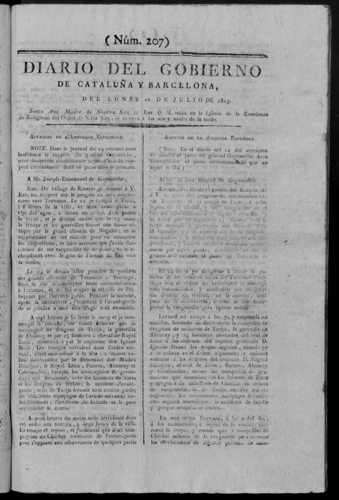 Miniatura de Diario de Barcelona del lunes 26 de julio de 1813