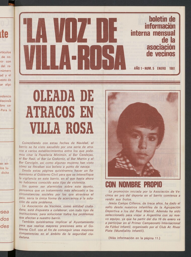 Miniatura de La Voz de Villa-Rosa: boletín informativo mensual de la asociación de vecinos, nº 5 de enero de 1981