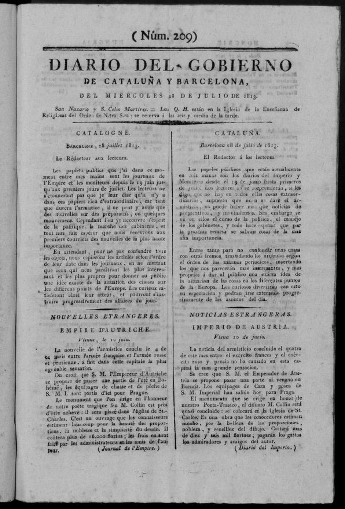 Miniatura de Diario de Barcelona del miércoles 28 de julio de 1813