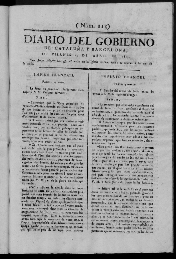 Miniatura de Diario de Barcelona del viernes 23 de abril de 1813