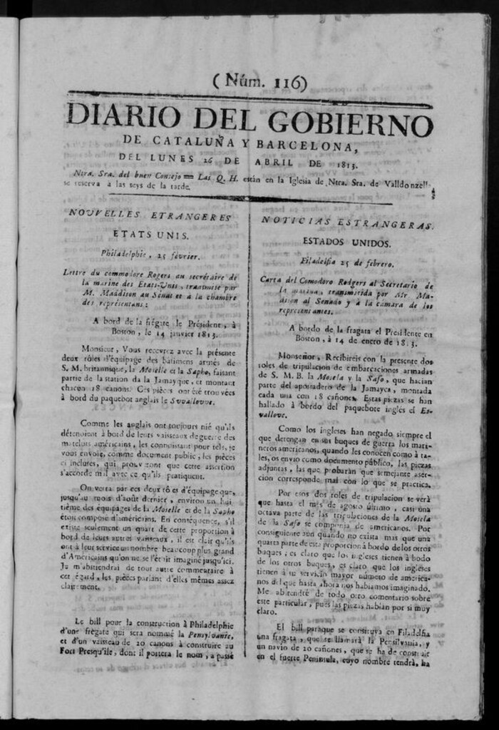 Miniatura de Diario de Barcelona del lunes 26 de abril de 1813