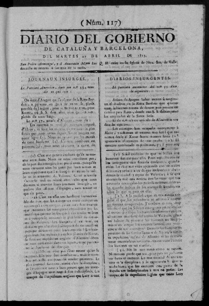 Miniatura de Diario de Barcelona del martes 27 de abril de 1813