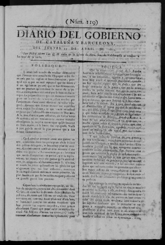 Miniatura de Diario de Barcelona del jueves 29 de abril de 1813