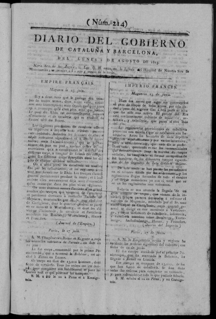 Miniatura de Diario de Barcelona del lunes 2 de agosto de 1813