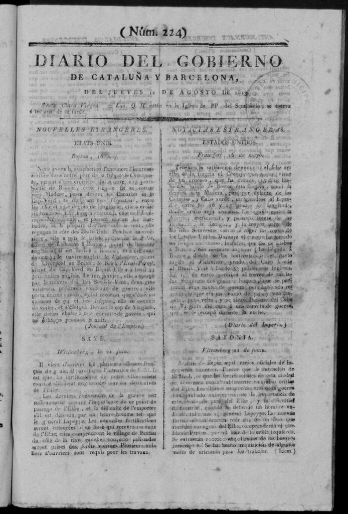 Miniatura de Diario de Barcelona del jueves 12 de agosto de 1813