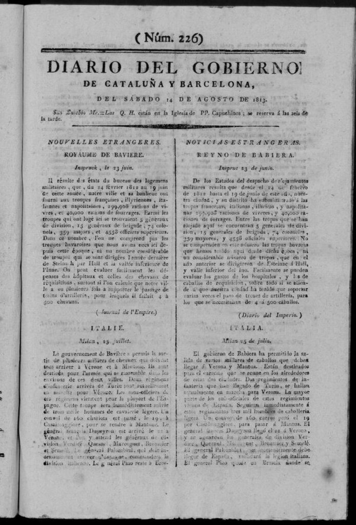 Miniatura de Diario de Barcelona del sábado 14 de agosto de 1813