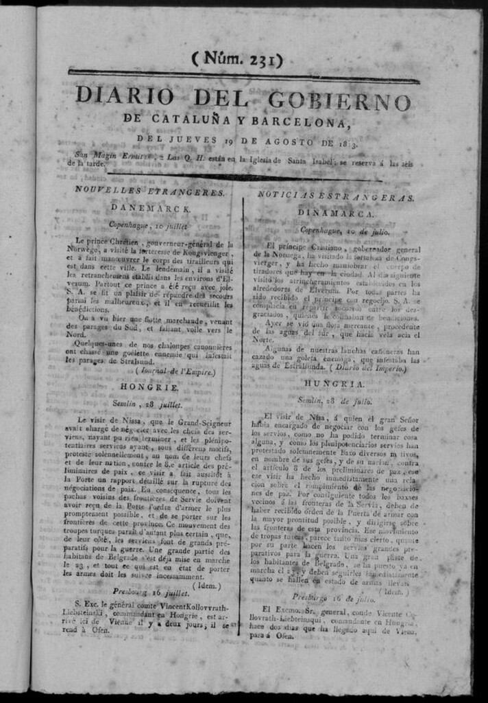 Miniatura de Diario de Barcelona del jueves 19 de agosto de 1813