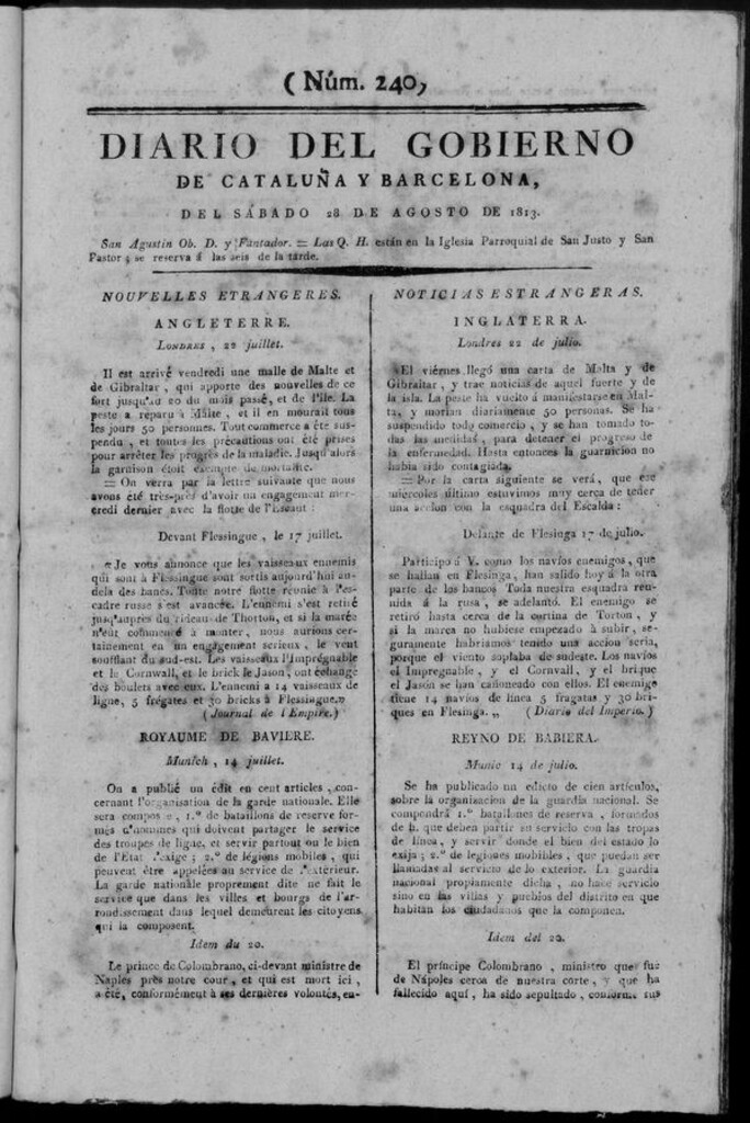 Miniatura de Diario de Barcelona del sábado 28 de agosto de 1813