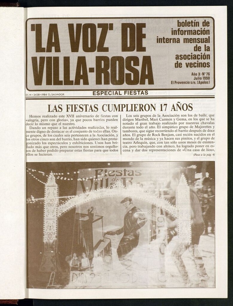 Miniatura de La Voz de Villa-Rosa: boletín informativo mensual de la asociación de vecinos, nº 76 de julio de 1990