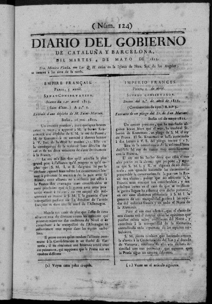 Miniatura de Diario de Barcelona del martes 4 de mayo de 1813