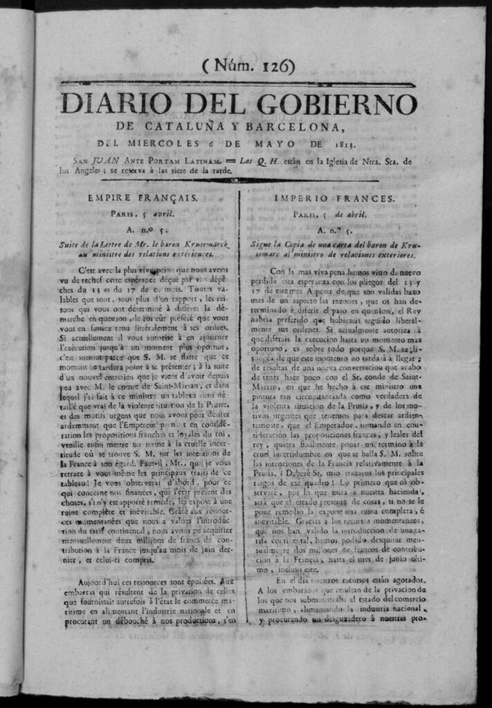 Miniatura de Diario de Barcelona del jueves 6 de mayo de 1813