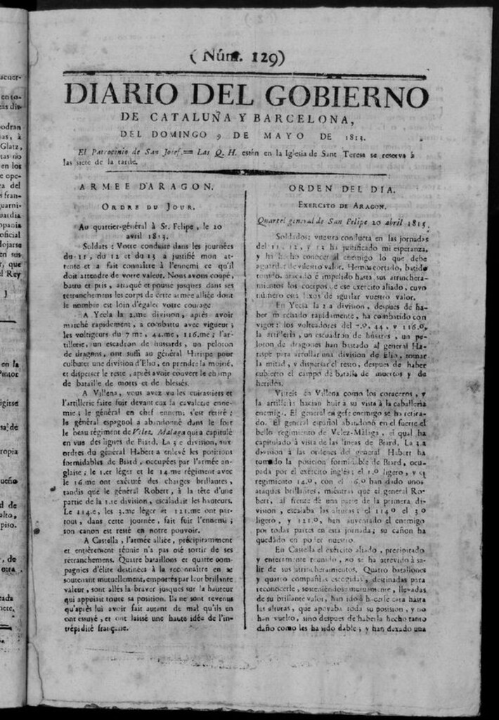 Miniatura de Diario de Barcelona del domingo 9 de mayo de 1813