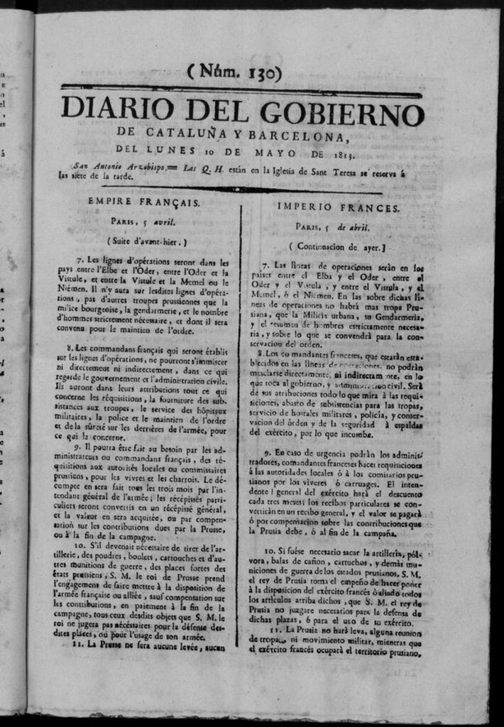 Miniatura de Diario de Barcelona del lunes 10 de mayo de 1813