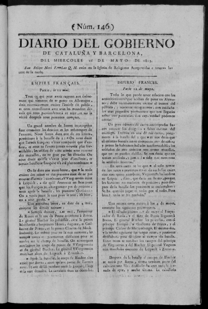 Miniatura de Diario de Barcelona del miércoles 26 de mayo de 1813