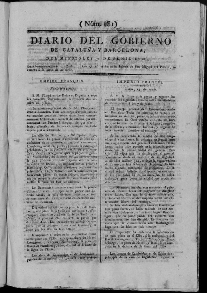 Miniatura de Diario de Barcelona del domingo 30 de mayo de 1813