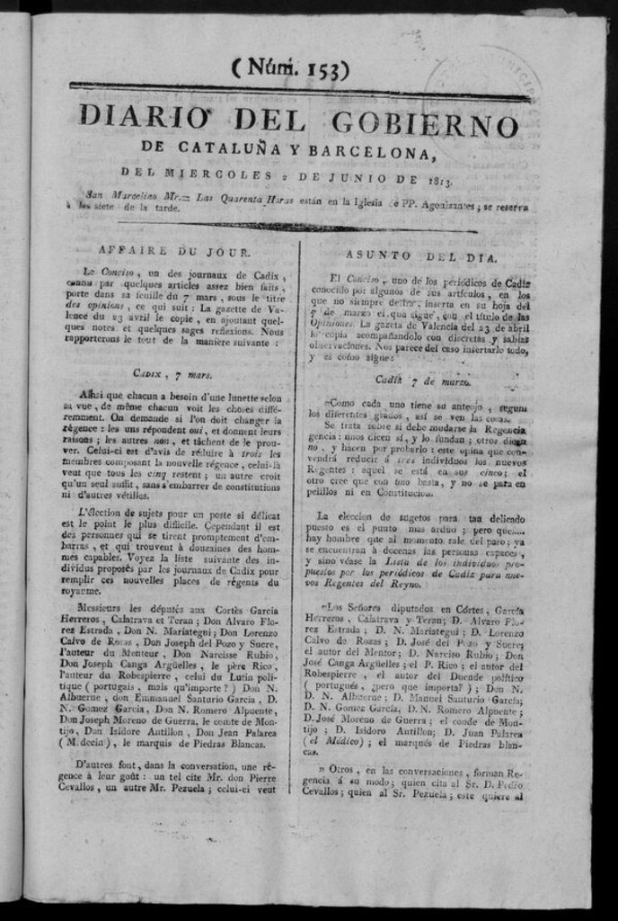 Miniatura de Diario de Barcelona del miércoles 2 de junio de 1813