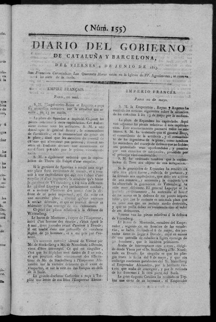Miniatura de Diario de Barcelona del viernes 4 de junio de 1813
