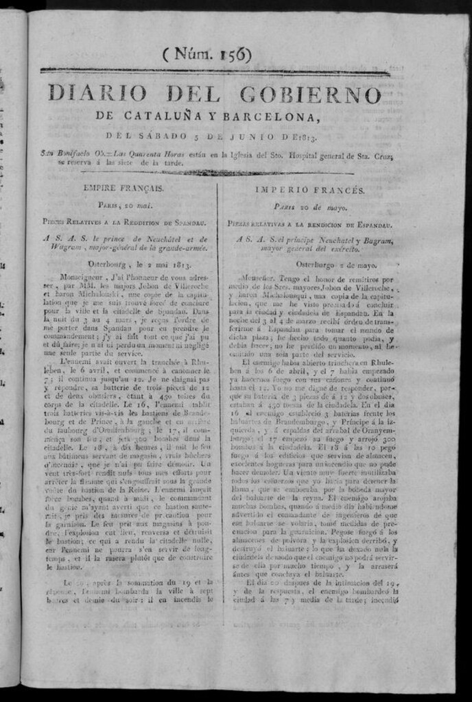 Miniatura de Diario de Barcelona del sábado 5 de junio de 1813