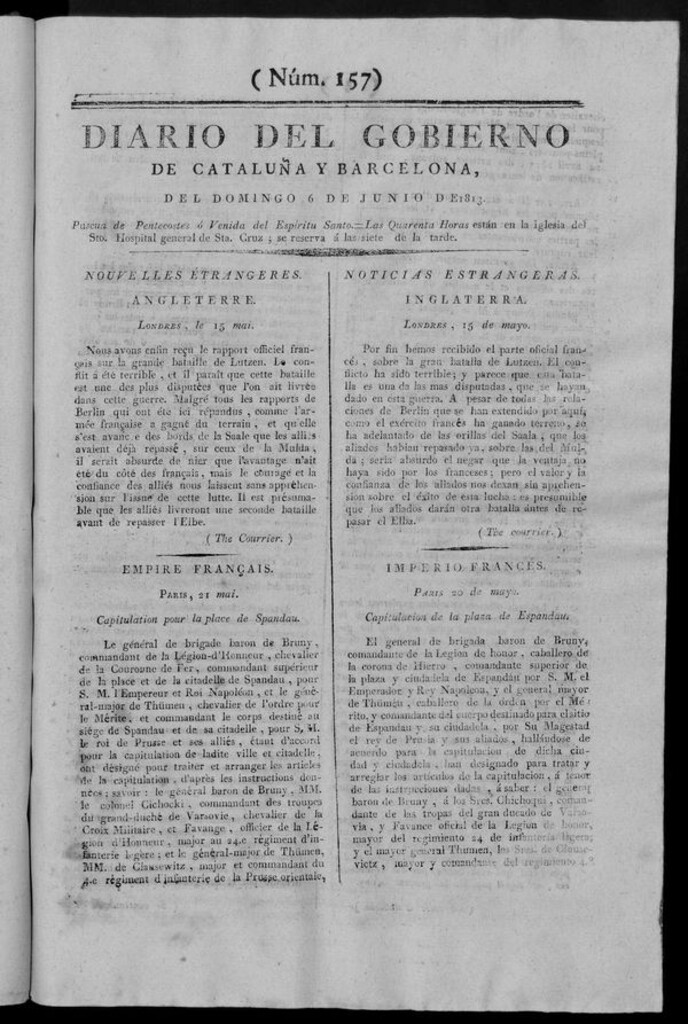 Miniatura de Diario de Barcelona del domingo 6 de junio de 1813