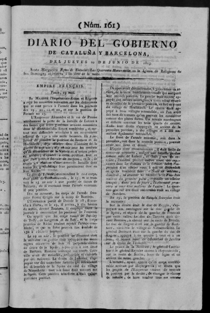 Miniatura de Diario de Barcelona del jueves 10 de junio de 1813