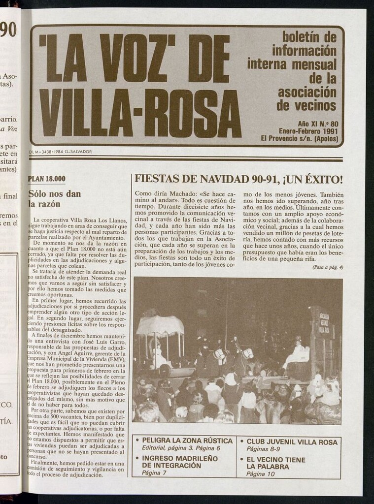 Miniatura de La Voz de Villa-Rosa: boletín informativo mensual de la asociación de vecinos, nº 80 de enero-febrero de 1991