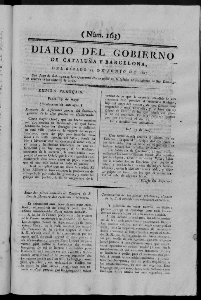 Miniatura de Diario de Barcelona del sábado 12 de junio de 1813