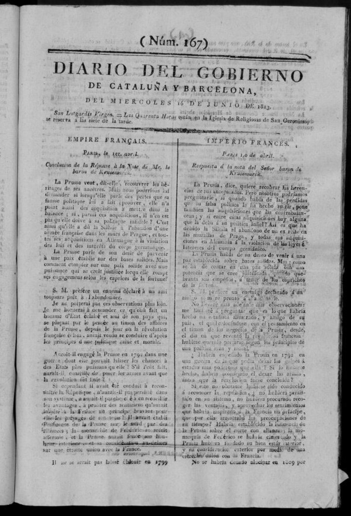 Miniatura de Diario de Barcelona del miércoles 16 de junio de 1813