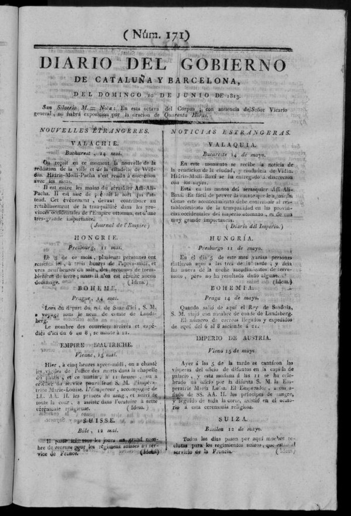 Miniatura de Diario de Barcelona del domingo 20 de junio de 1813