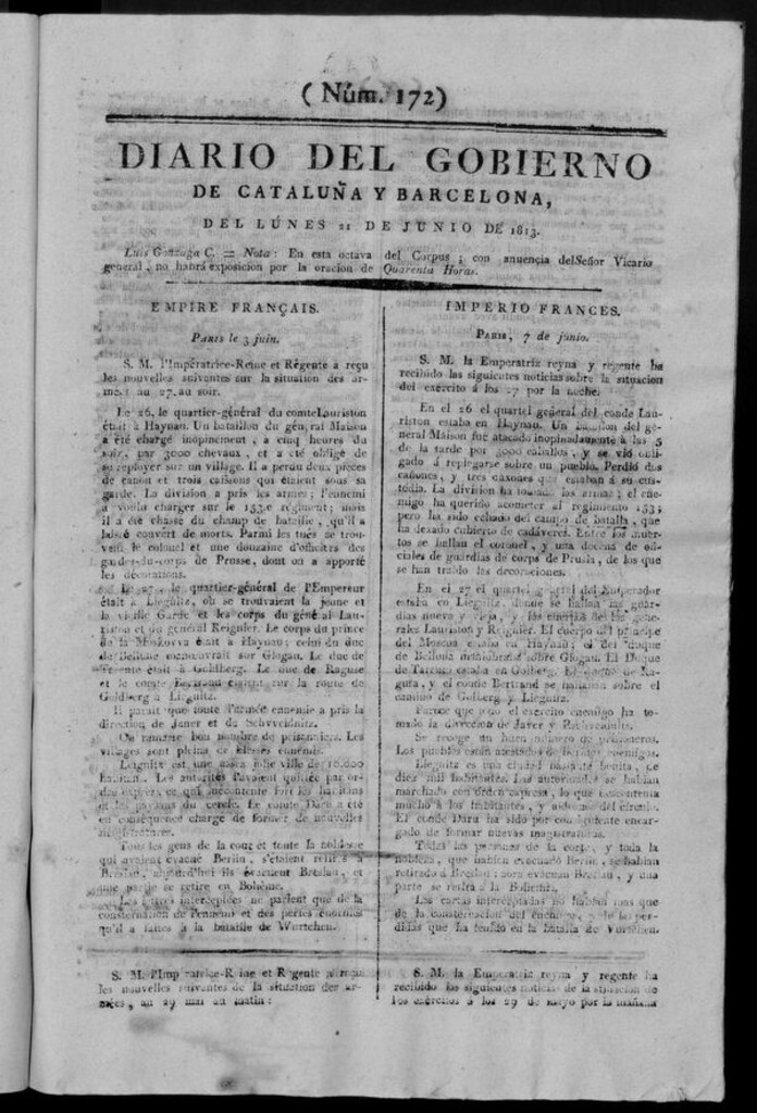 Miniatura de Diario de Barcelona del lunes 21 de junio de 1813