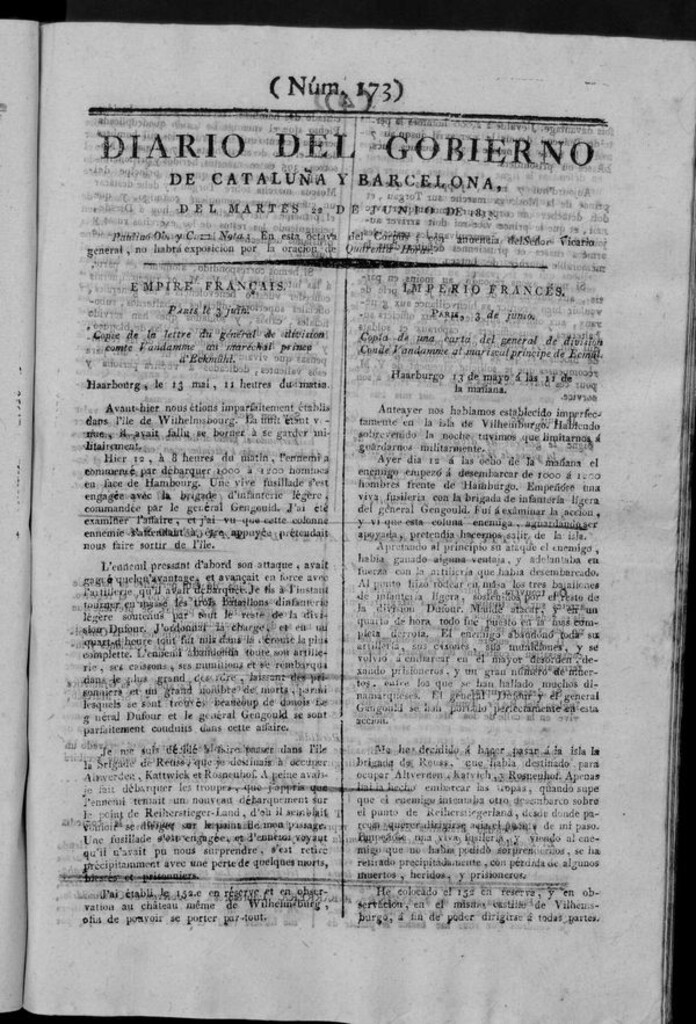Miniatura de Diario de Barcelona del martes 22 de junio de 1813