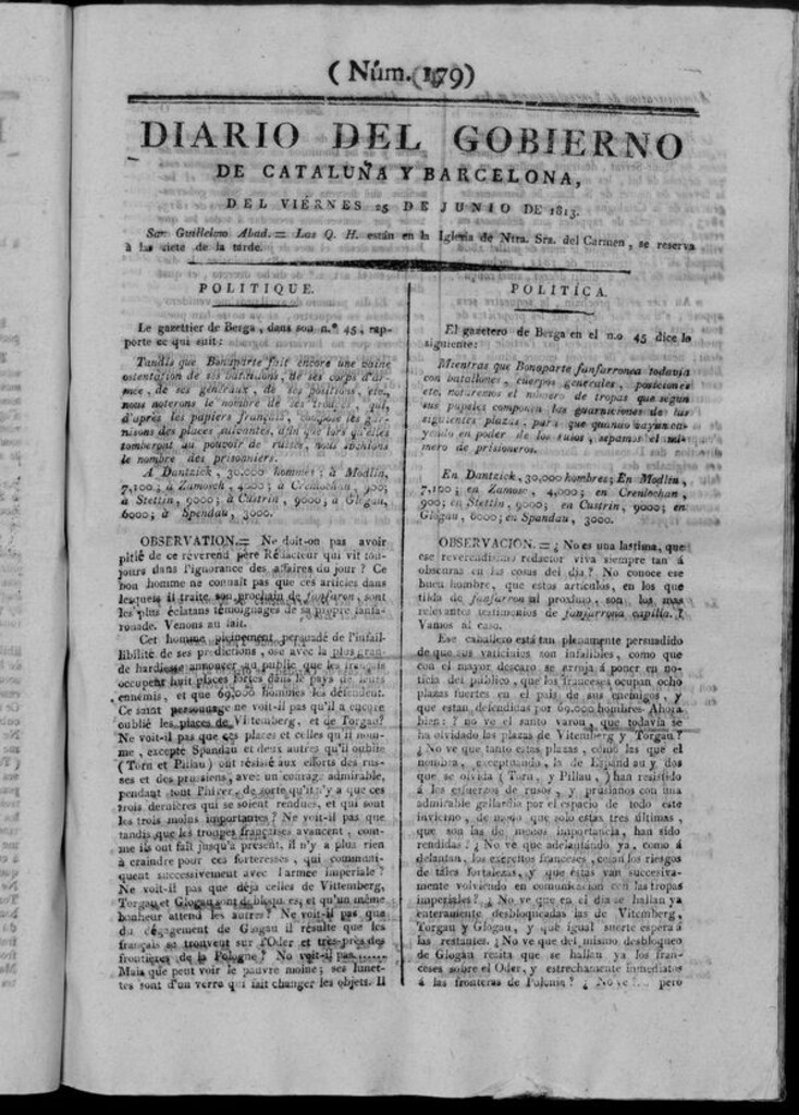 Miniatura de Diario de Barcelona del viernes 25 de junio de 1813