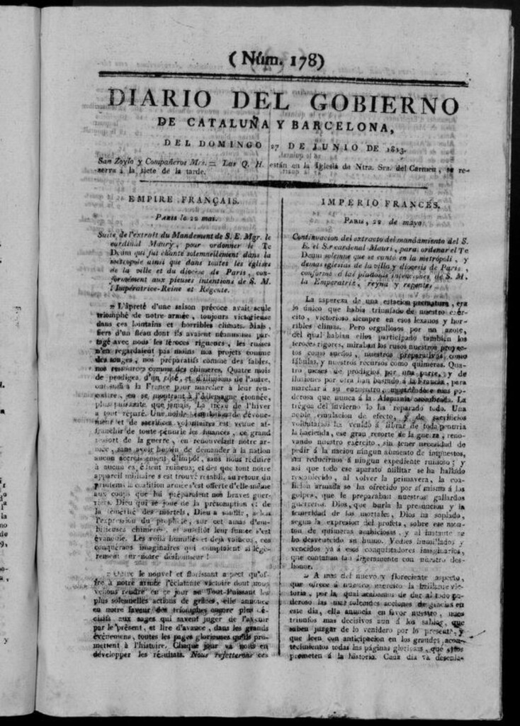 Miniatura de Diario de Barcelona del domingo 27 de junio de 1813