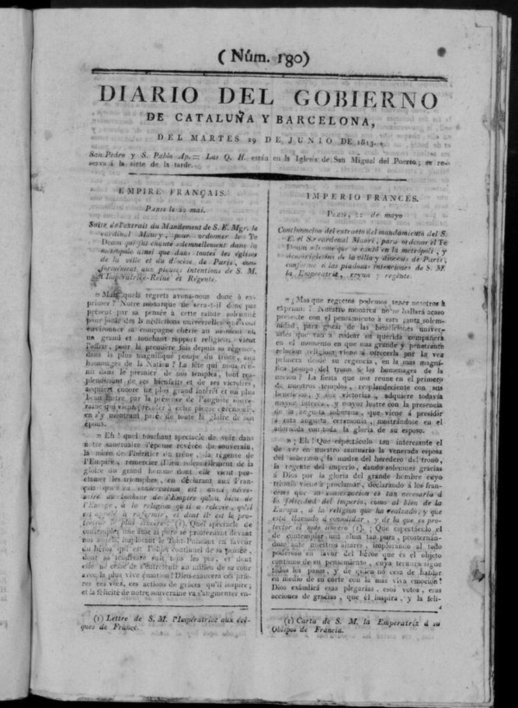 Miniatura de Diario de Barcelona del martes 29 de junio de 1813