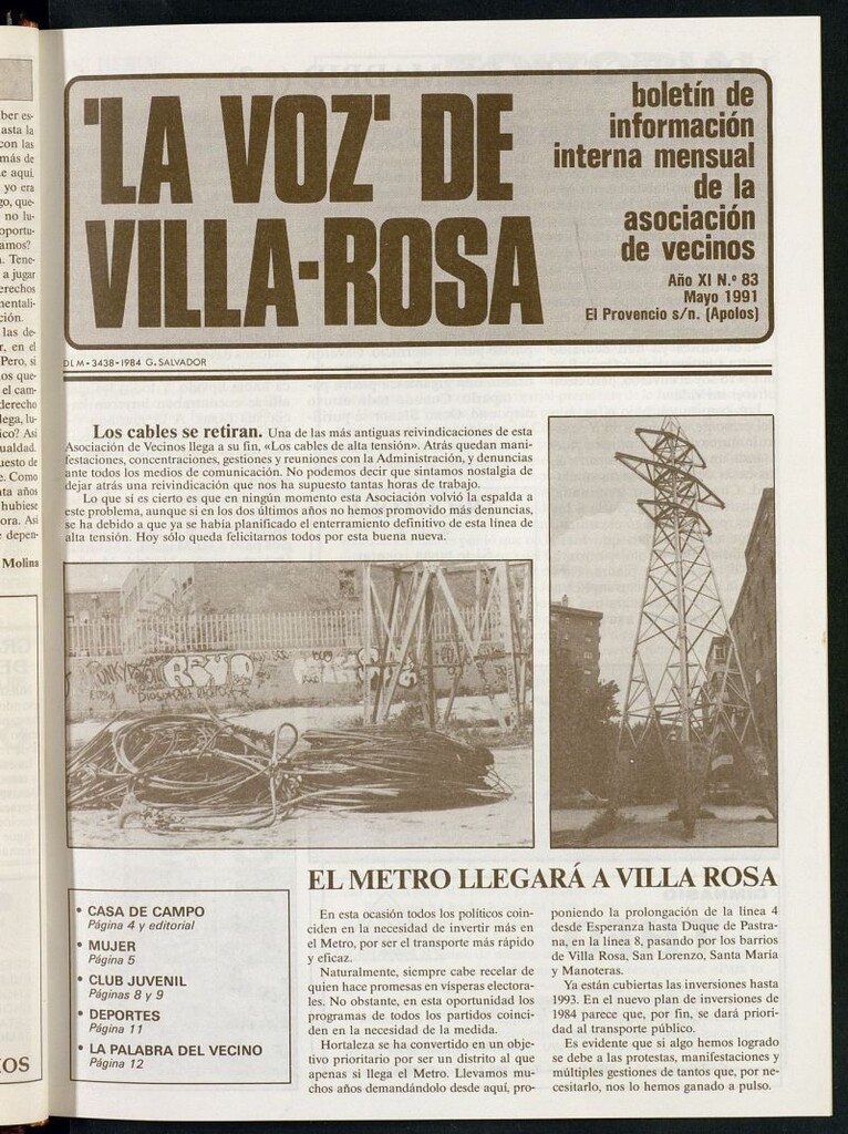 Miniatura de La Voz de Villa-Rosa: boletín informativo mensual de la asociación de vecinos, nº 83 de mayo de 1991