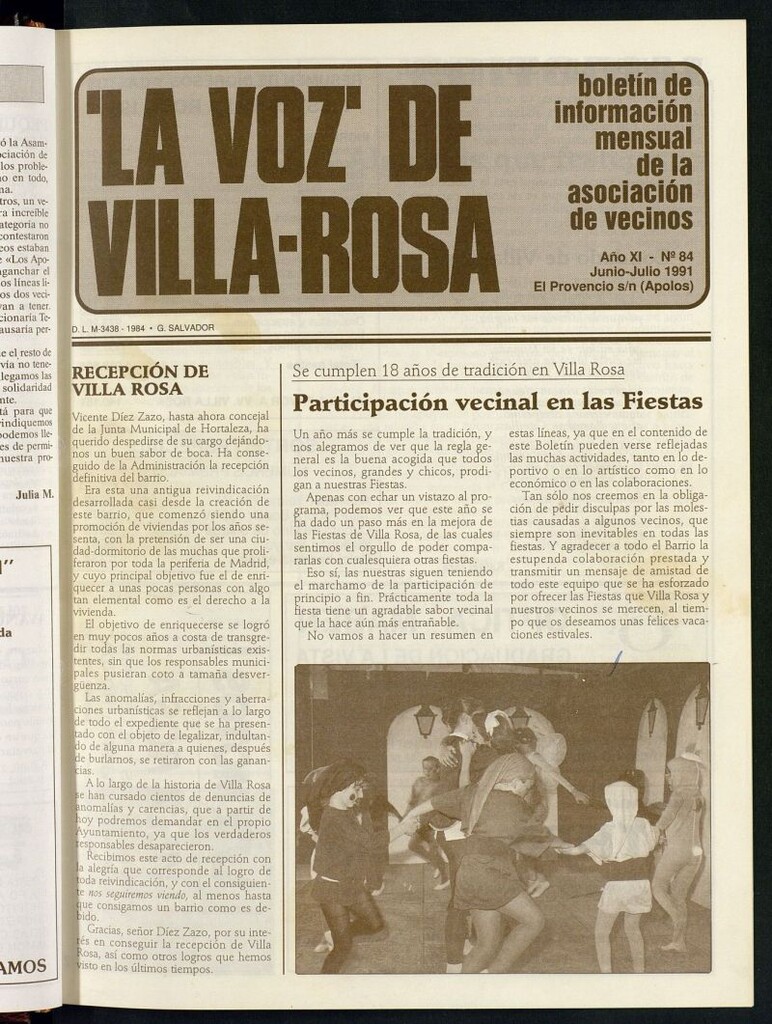 Miniatura de La Voz de Villa-Rosa: boletín informativo mensual de la asociación de vecinos, nº 84 de junio-julio de 1991