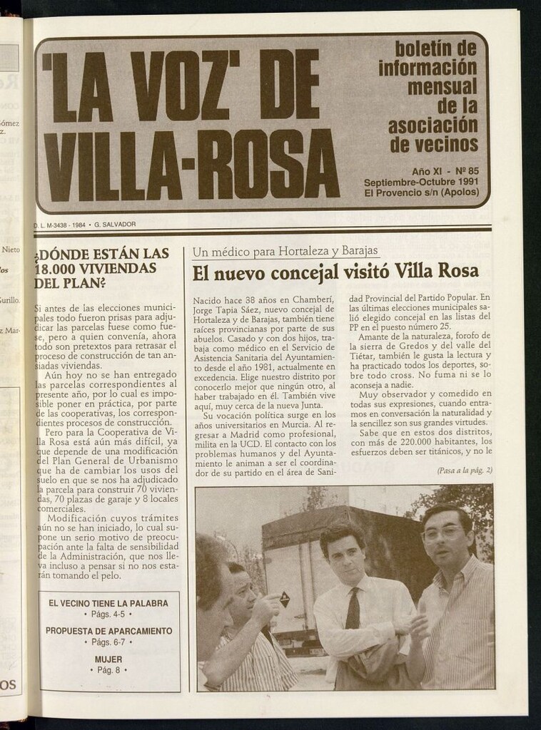 Miniatura de La Voz de Villa-Rosa: boletín informativo mensual de la asociación de vecinos, nº 85 de septiembre-octubre de 1991