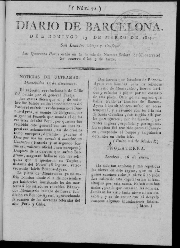 Miniatura de Diario de Barcelona del domingo 13 de marzo de 1814