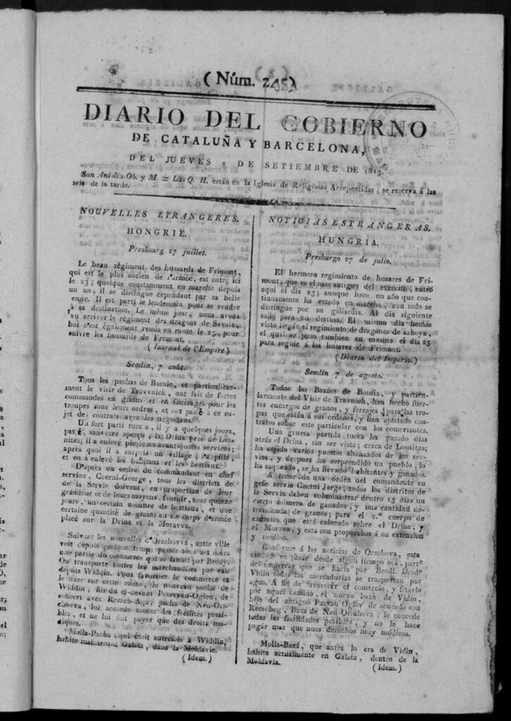 Miniatura de Diario de Barcelona del jueves 2 de septiembre de 1813