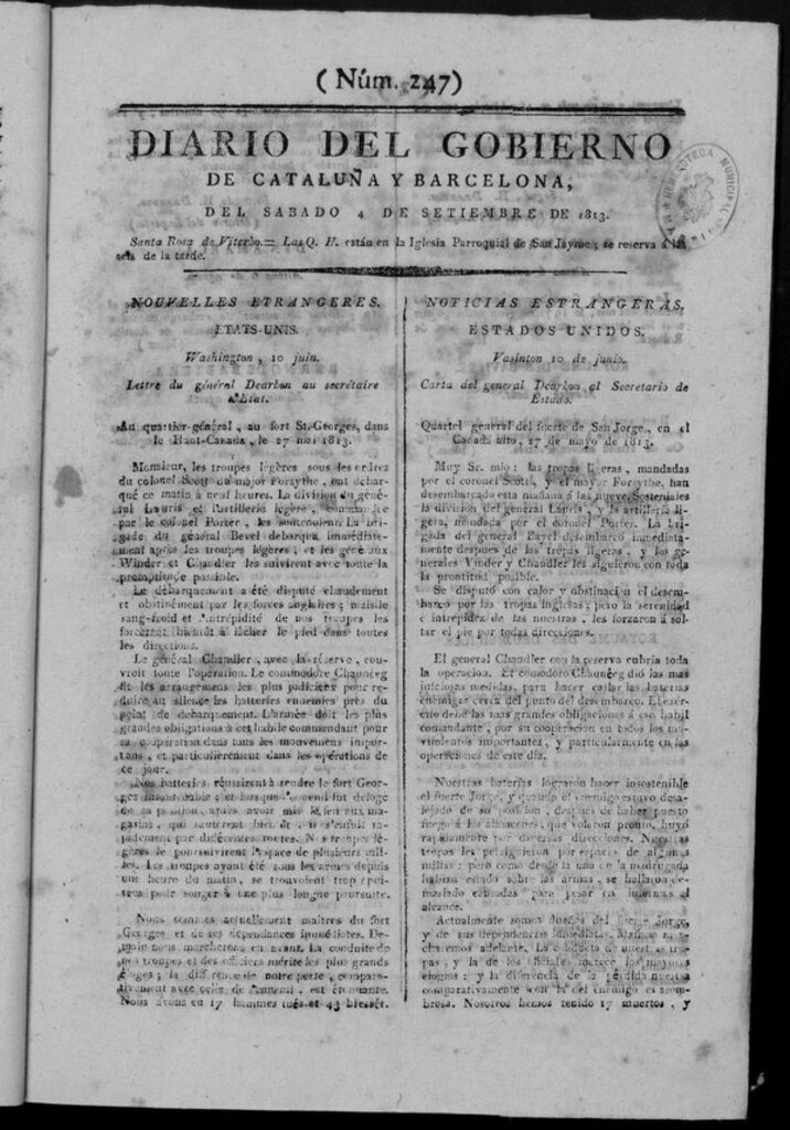 Miniatura de Diario de Barcelona del sábado 4 de septiembre de 1813