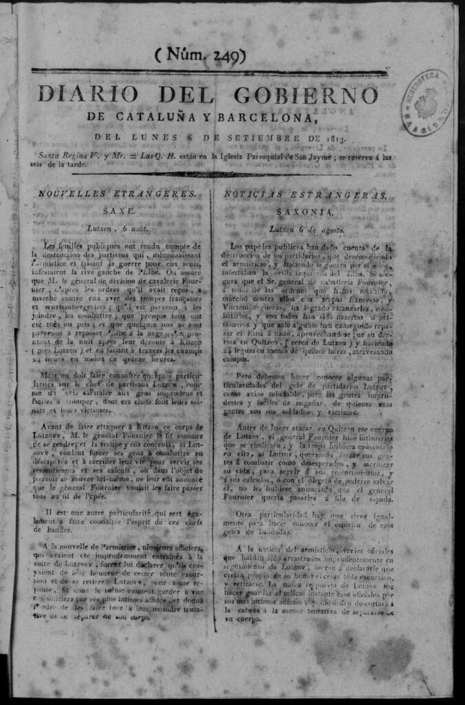 Miniatura de Diario de Barcelona del lunes 6 de septiembre de 1813