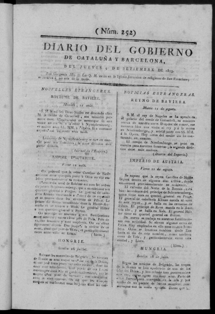 Miniatura de Diario de Barcelona del jueves 9 de septiembre de 1813