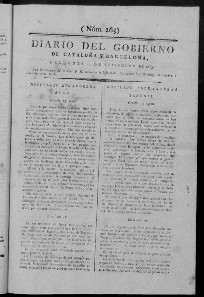 Miniatura de Diario de Barcelona del lunes 20 de septiembre de 1813