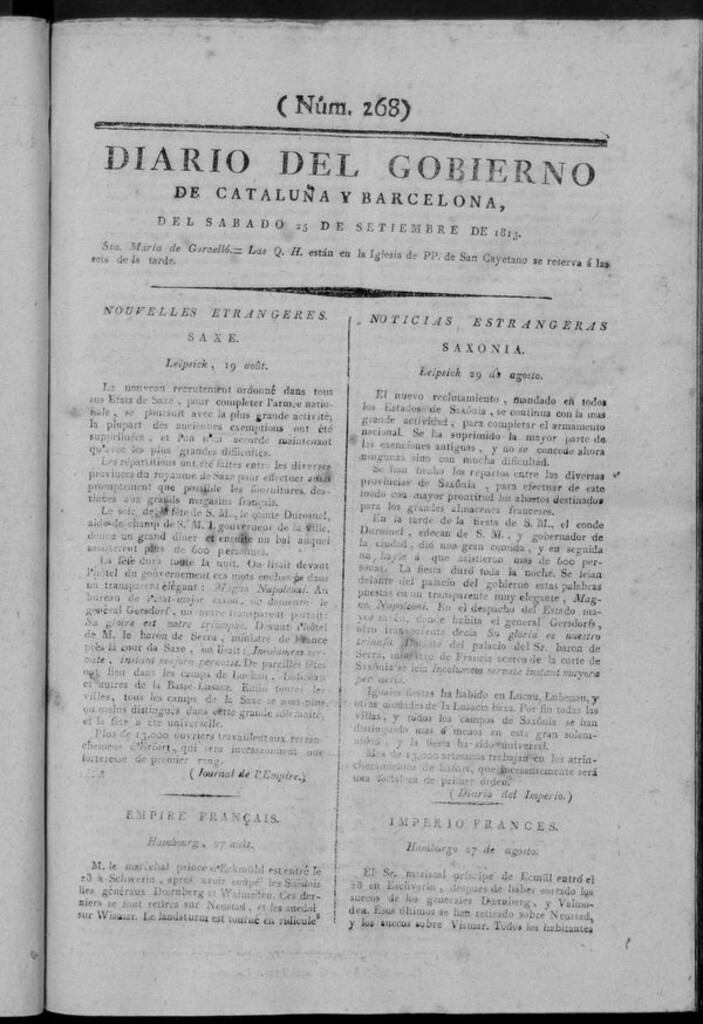 Miniatura de Diario de Barcelona del sábado 25 de septiembre de 1813