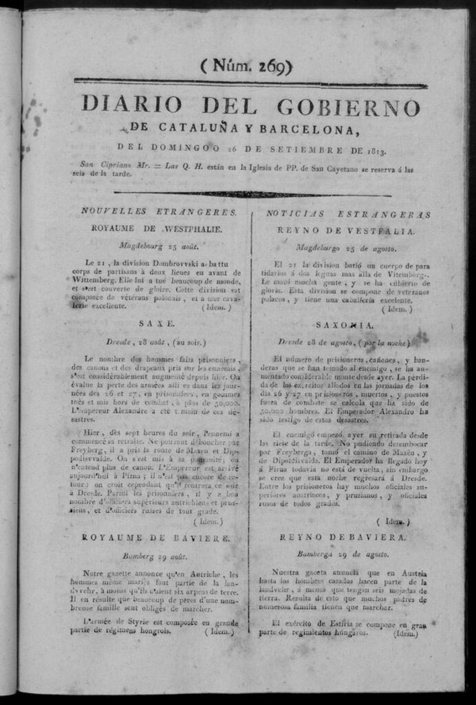 Miniatura de Diario de Barcelona del domingo 26 de septiembre de 1813
