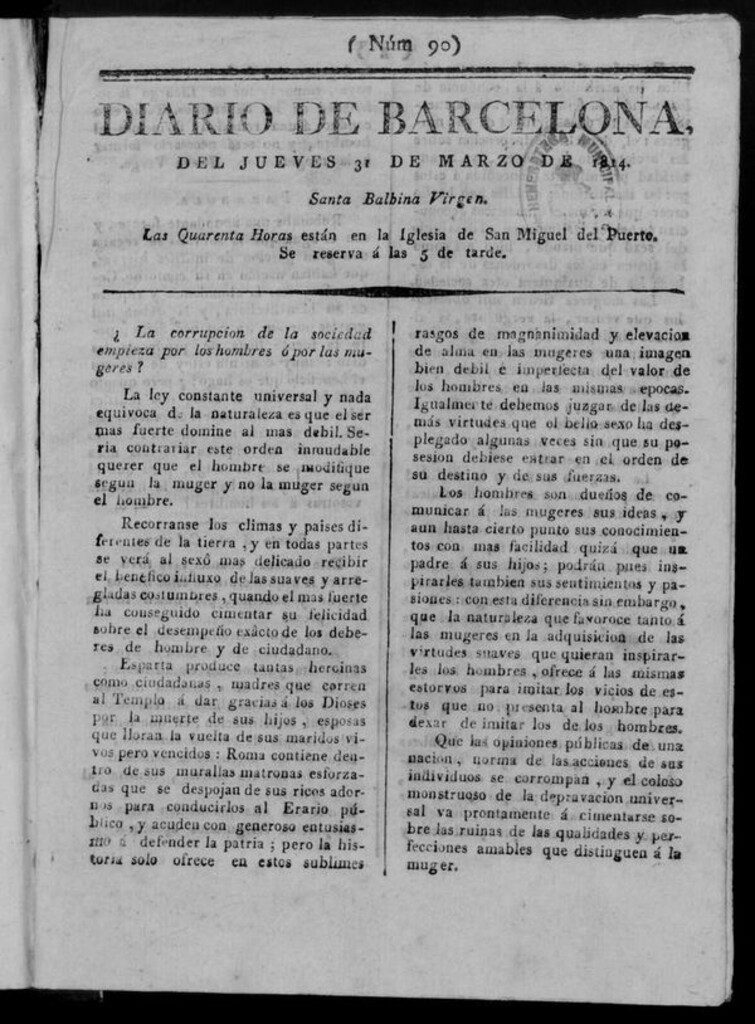 Miniatura de Diario de Barcelona del jueves 31 de marzo de 1814