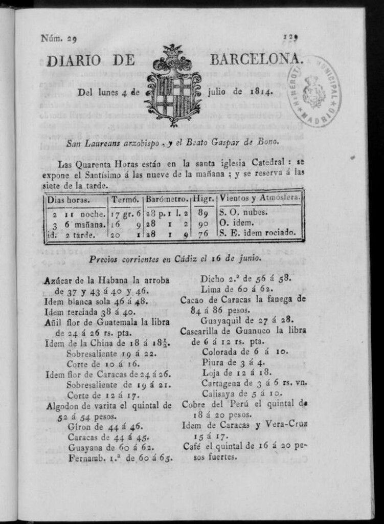Miniatura de Diario de Barcelona del lunes 4 de julio de 1814