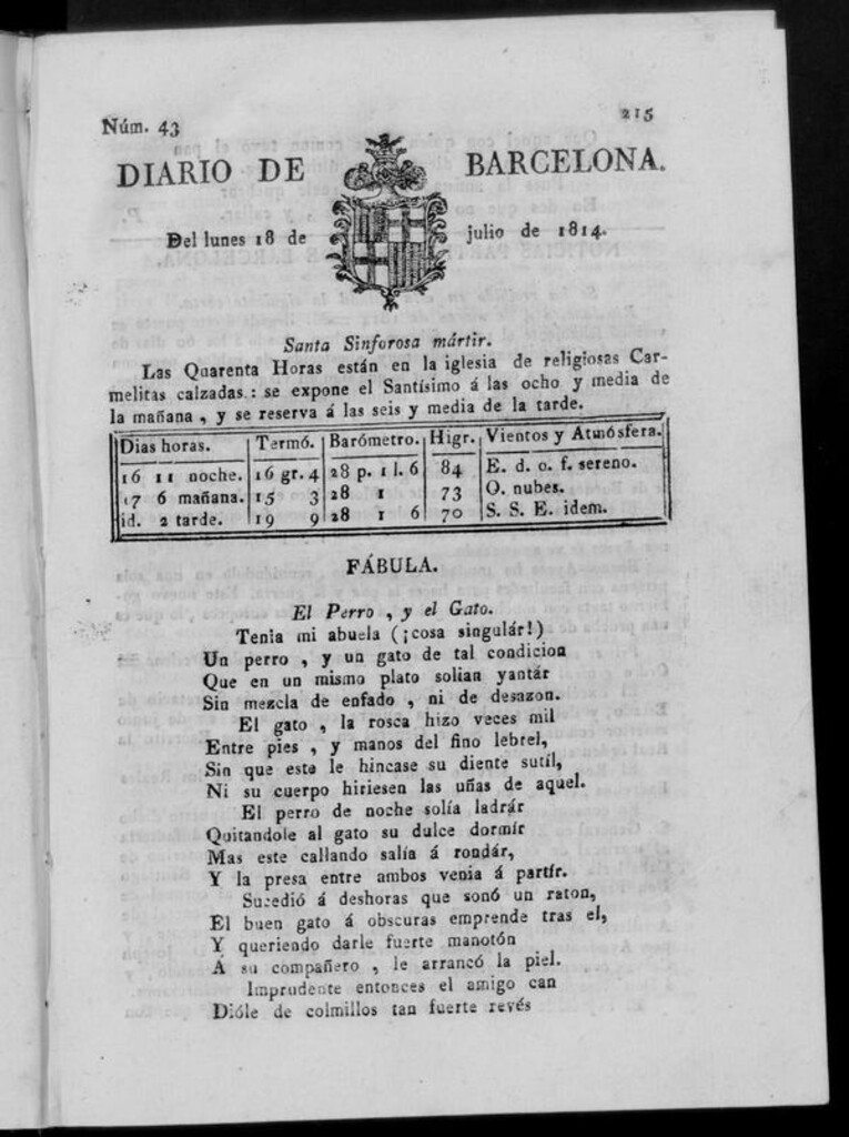 Miniatura de Diario de Barcelona del lunes 18 de julio de 1814