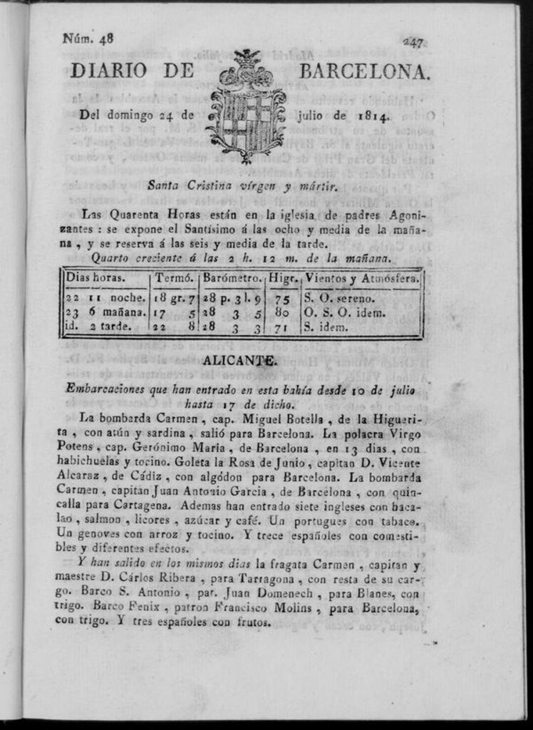 Miniatura de Diario de Barcelona del domingo 24 de julio de 1814