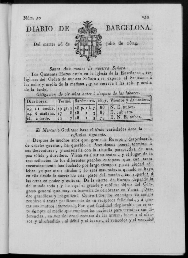 Miniatura de Diario de Barcelona del martes 26 de julio de 1814